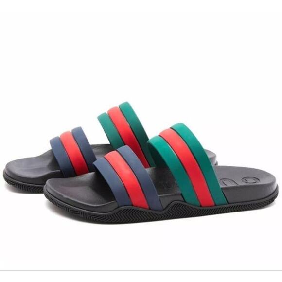 Gucci Agrado GRG 10/ US 10.5 Slides Multicolor Rubber Slip-On Sandals NIB - Picture 1 of 13